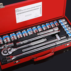 24pc Mechanical Socket Wrench Set – 10-32mm Hex 12-Point Mirror & Matte Dual-Color Sockets