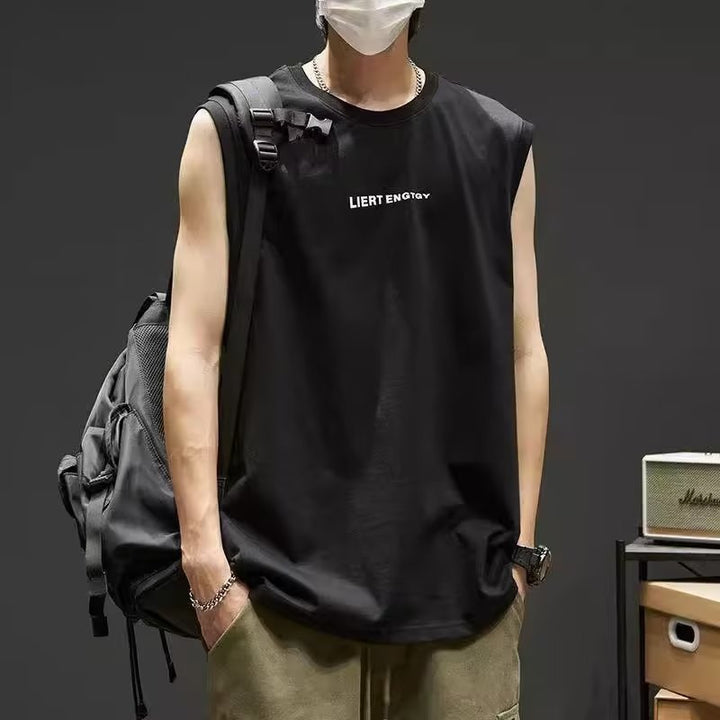 棉质坎肩背心男夏季时尚运动篮球无袖T恤青少年潮流印花宽松汗衫