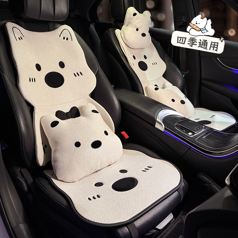 Linen Car Seat Cushion All Season Universal Women's Cute Dog Summer Compatible