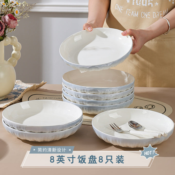 洛可可渐变蓝餐具套装汤碗饭碗简约高温烤花陶瓷碗家用碗碟套装