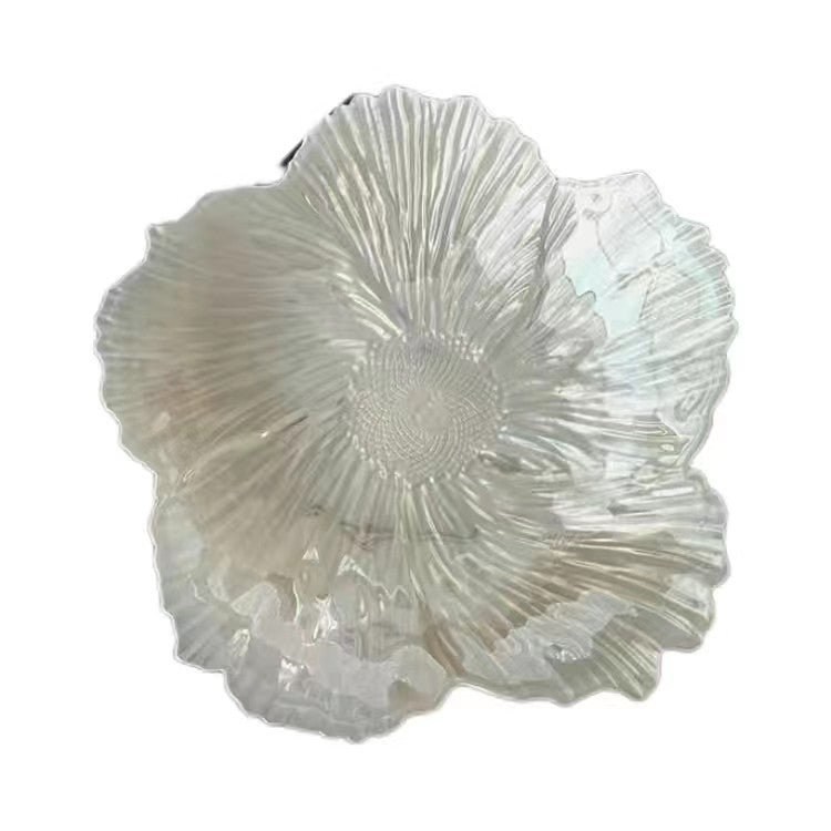 北欧现代花朵果盘沙拉盘珠光玻璃水果盘套装高颜值简约糖果零食盘