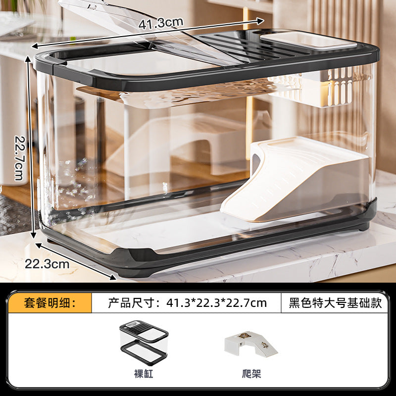 严选轻奢鱼缸家用高级带盖透明客厅造景生态缸玄关装饰塑料水族箱