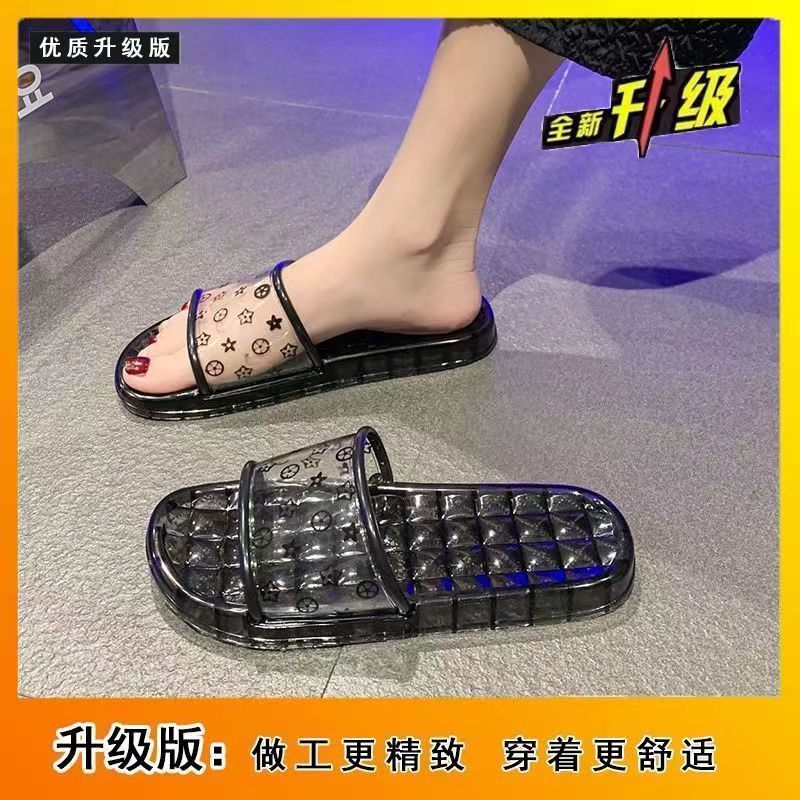 【不吸水不臭脚】高颜值水晶凉拖鞋女室内居家平底时尚卡通一字拖