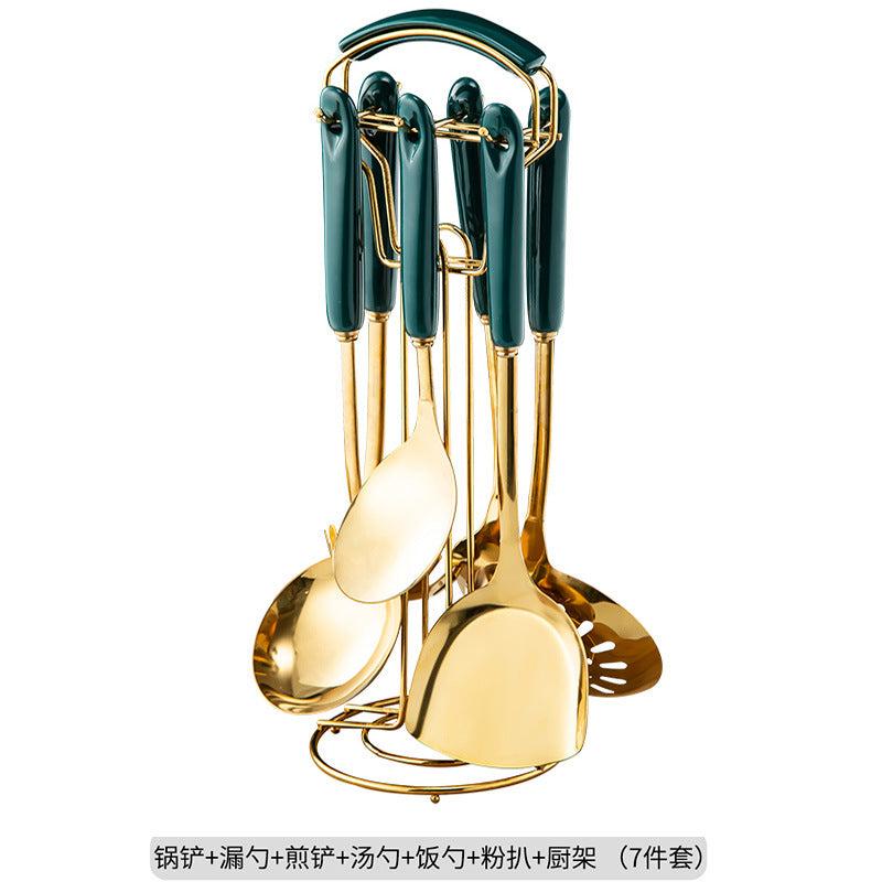 北欧轻奢厨具套装烹饪铲勺七件套陶瓷手柄不锈钢锅铲汤勺厨房用品
