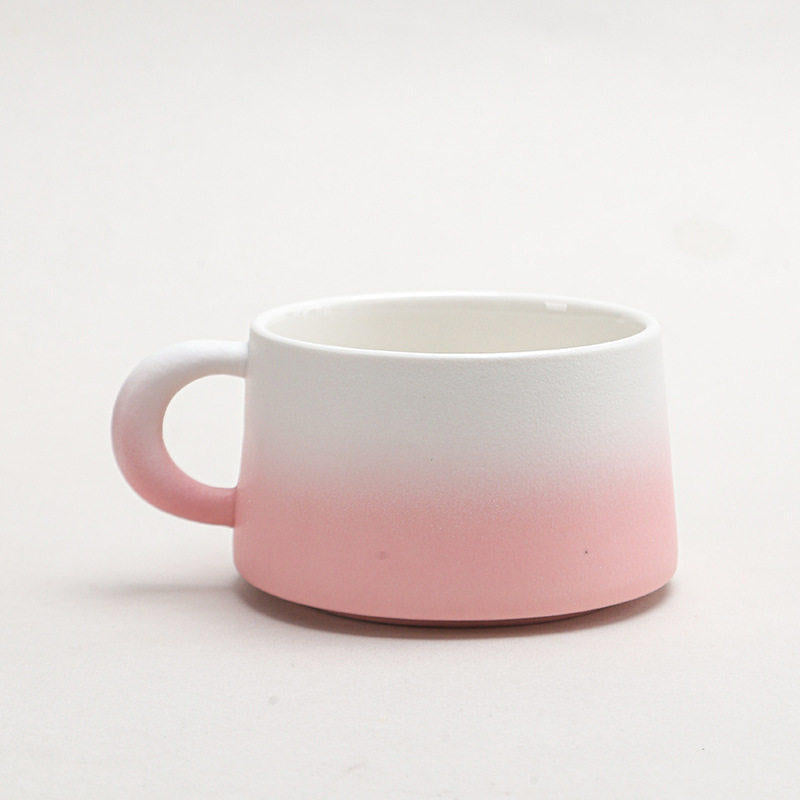 陶瓷咖啡杯碟套装高颜值粗陶渐变马克杯轻奢家用餐厅拉花杯水杯子