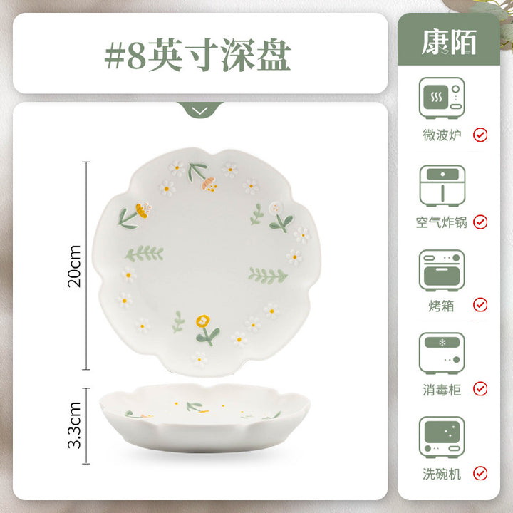 Premium Design Embossed Small Cute Ceramic Bowl Japanese Style Thickened Bowl Chopsticks Home Wholesale