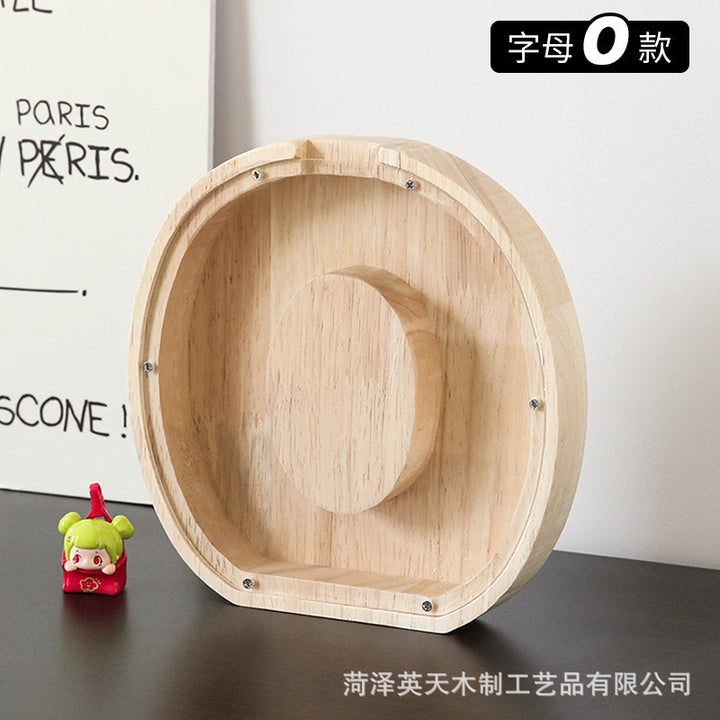 现货木质26个英文字母储蓄罐儿童小玩具收纳盒透明亚克力存钱罐子