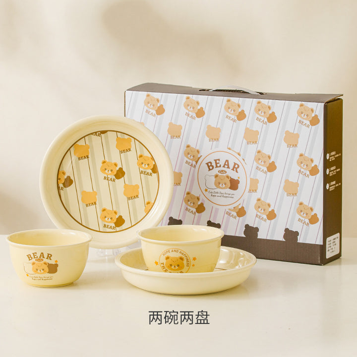 卡通奶油熊碗套装加印logo陶瓷餐具礼品创意手绘碗筷套装婚庆回礼