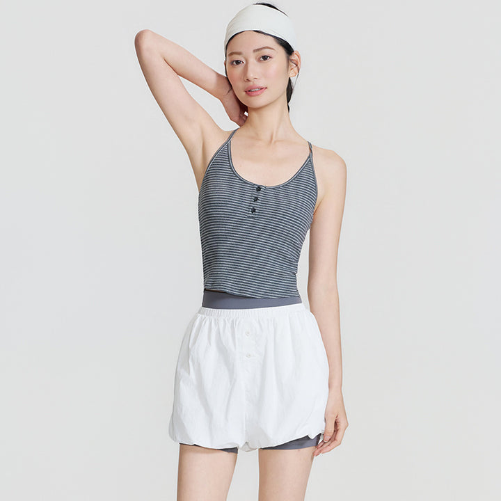 2026春夏瑜伽服女紧身款固定杯运动内衣棉质条纹健身服透气工字背