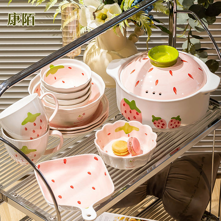Cute Women Bowl & Plate Home Set Underglaze Ceramic Tableware Creativeins Bowl & Plate Home