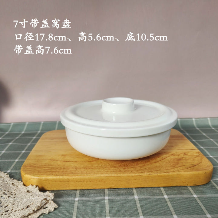 蒸蛋碗家用陶瓷带盖窝盘宝宝隔水炖盅蒸菜烤箱微波纯白骨瓷保鲜碗