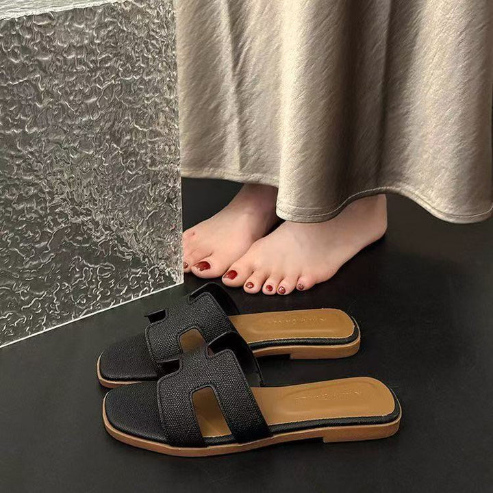 美翻了~平底拖鞋女夏季法式小香风一字带复古凉鞋沙滩拖百搭