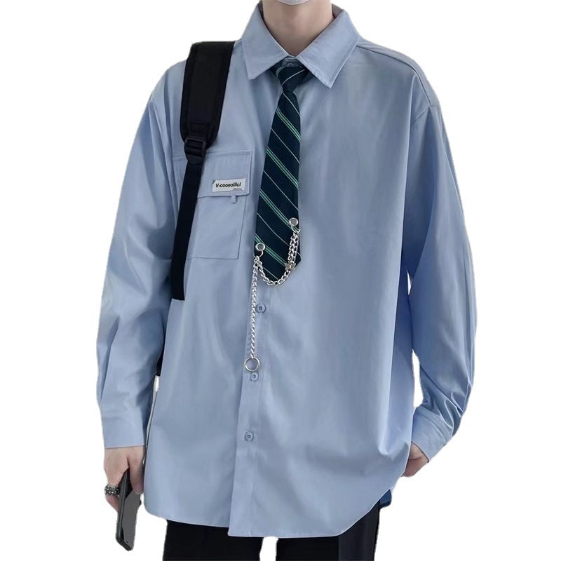 dk制服男士2023年夏季新款日系清新长袖衬衣潮牌宽松bf学院风衬衫