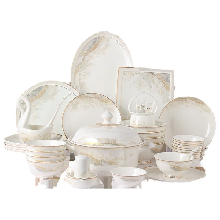 Jingdezhen Light Luxury Ceramic Tableware Set Custom Bowl Premium Bowl Plate Bowl Plate Set Set Home Housewarming Gift