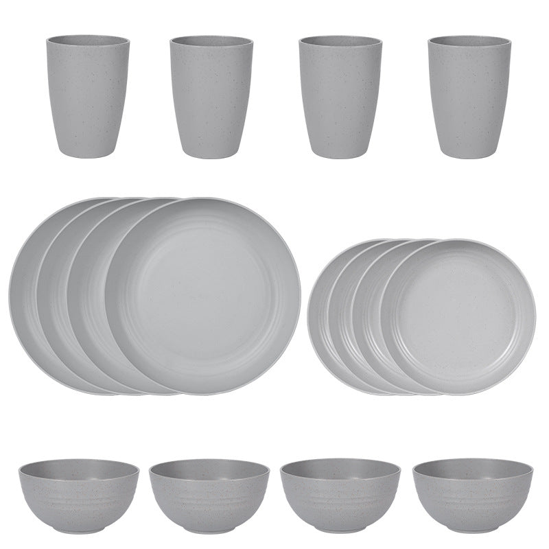 跨境TEMU热销小麦秸秆碗碟盘16/32PCS盘碗杯家用餐盘礼品餐具套装