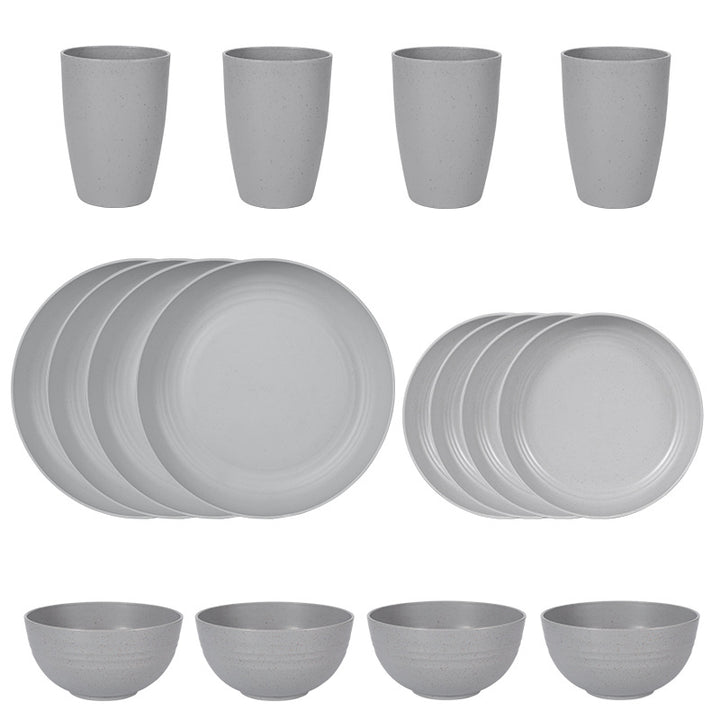 跨境TEMU热销小麦秸秆碗碟盘16/32PCS盘碗杯家用餐盘礼品餐具套装