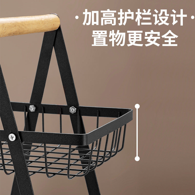 跨境新款木质手提篮铁艺多功能水果篮厨房多层零食收纳置物架批发