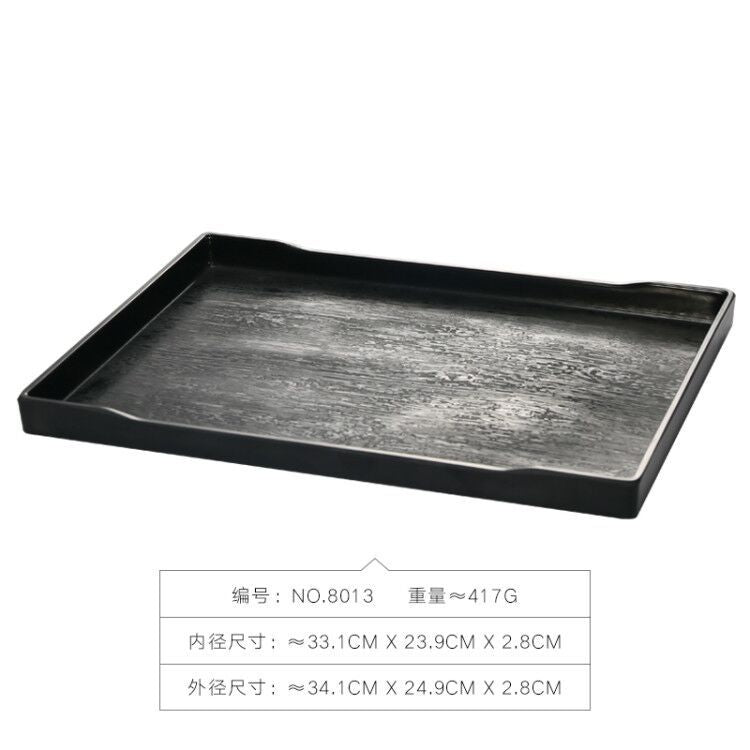密胺托盘仿木纹餐饮餐具商用塑料端茶盘长方形食品级餐具套装特大