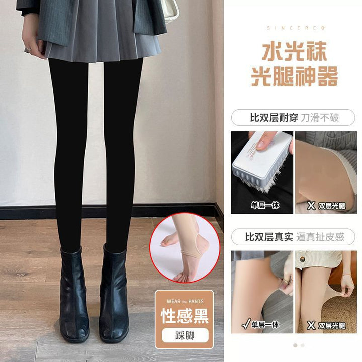 花仙子水光袜光腿神器女冬季连裤袜自然裸感一体裤加绒加厚外穿秋
