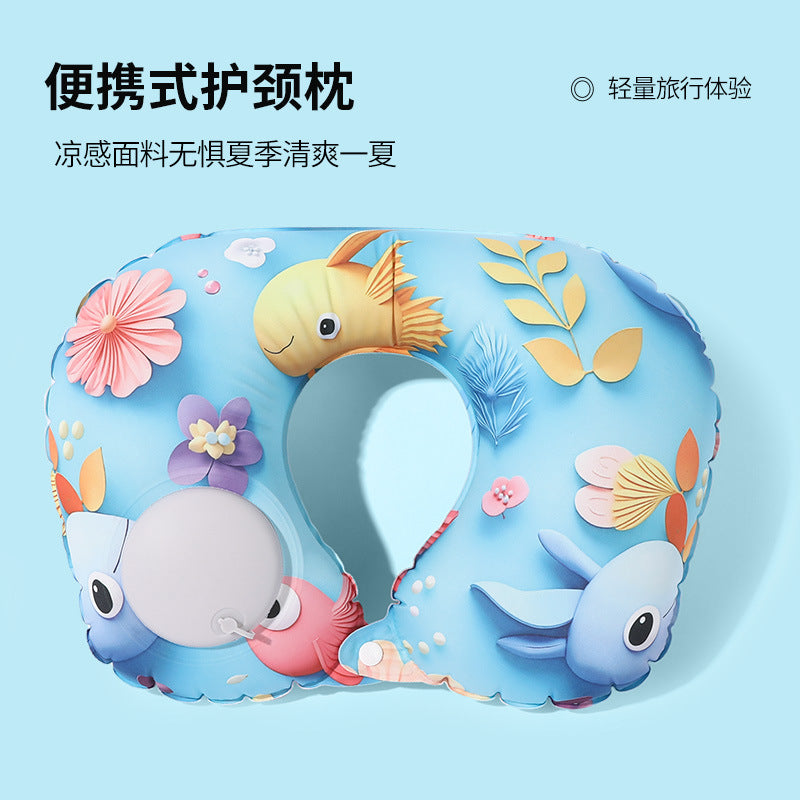 充气u型枕便携护颈枕按压充气枕旅游三宝颈枕可收纳TPU飞机枕批发
