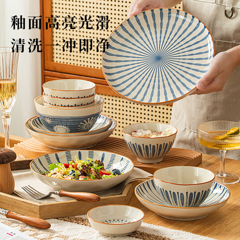 Japanese Style Tableware Set Home Bowl & Plate Underglaze Bowl Chopsticks Bowl & Plate Gift Giving Ceramic Bowl