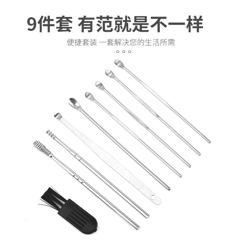 不锈钢挖耳勺掏耳勺耳朵清洁工具塑料小刷子除尘小毛刷耳勺套装