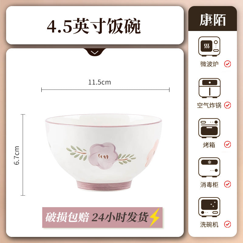 现货康陌厚实防烫碗碟 家用高颜值釉下彩陶瓷餐具批发可爱少女心