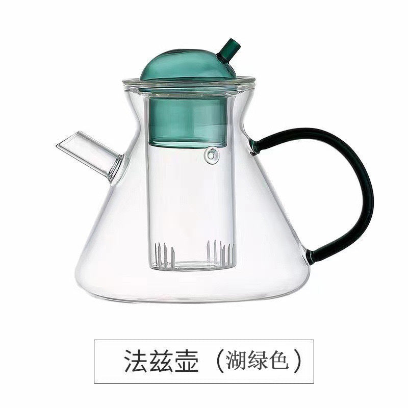 法式轻奢午茶玻璃壶 耐热透明玻璃泡茶壶套装带过滤花茶煮茶壶