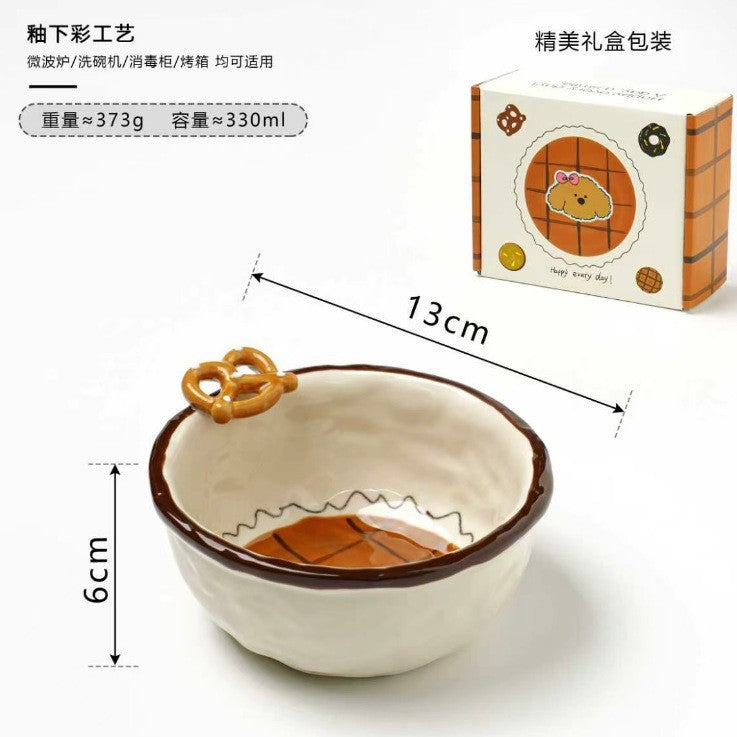 焦糖小狗餐具家用釉下彩陶瓷碗盘套装特别好看的盘子西餐盘分格盘