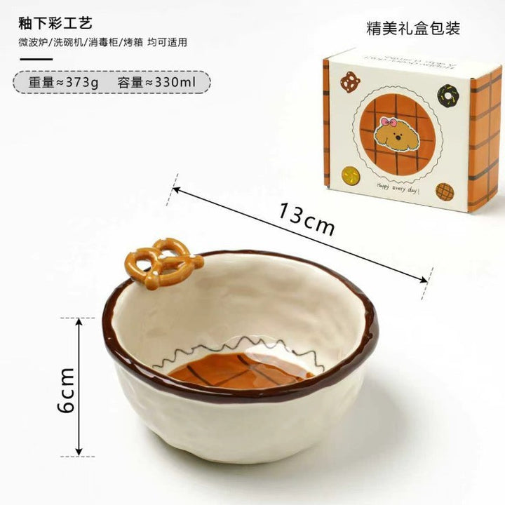 焦糖小狗餐具家用釉下彩陶瓷碗盘套装特别好看的盘子西餐盘分格盘