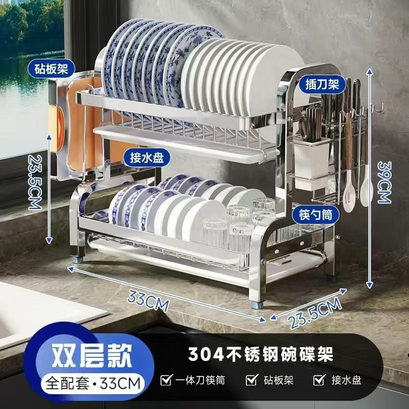 【精选联盟】不锈钢碗架厨房置物架碗碟沥水架碗盘超窄置物架