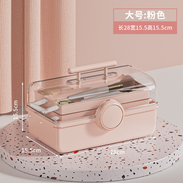 大容量化妆品收纳盒网红塑料防灰尘透明桌面手提式便携药品收纳箱