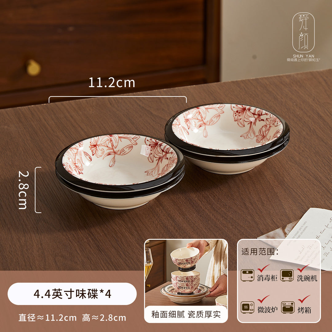 2026新款花悦时光复古高级感釉下彩陶瓷饭碗家用碗碟套装碗盘DIY