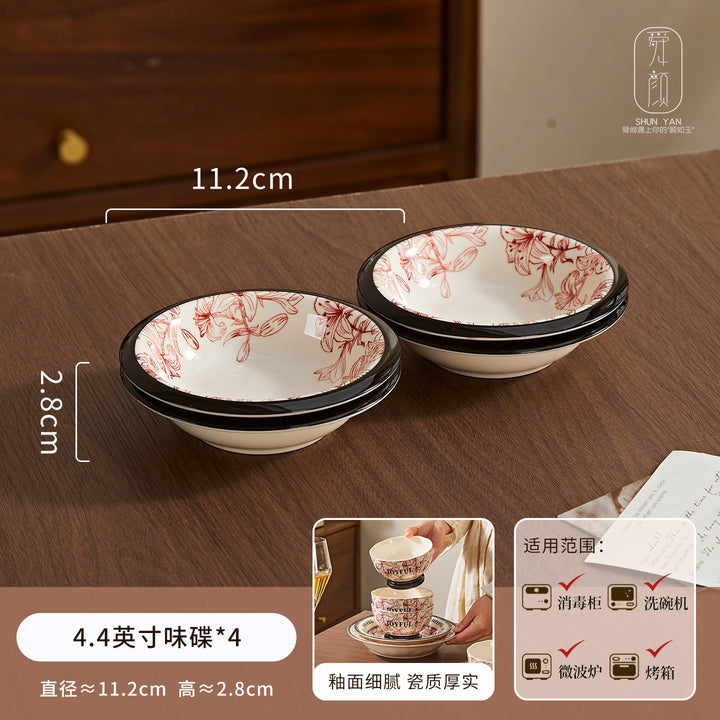 2026新款花悦时光复古高级感釉下彩陶瓷饭碗家用碗碟套装碗盘DIY