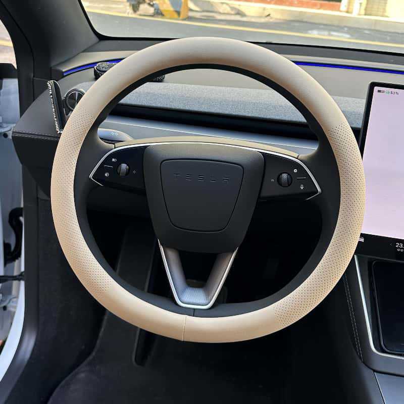 适用于特斯拉model3 modelY纳帕皮方向盘套 超薄四季皮质汽车把套