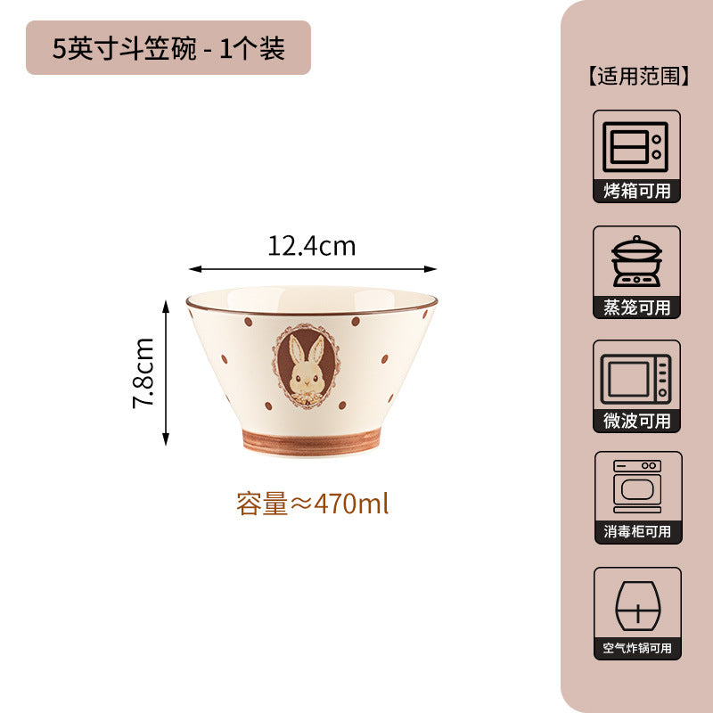 卡通赫本兔碗碟套装家用新款陶瓷餐具乔迁新居送礼碗盘子生日礼物
