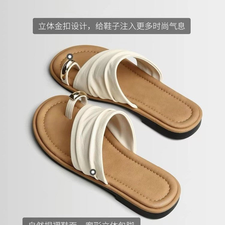 软皮版~2026新款法式复古平底拖鞋女外穿简约百搭凉拖鞋夏季舒适
