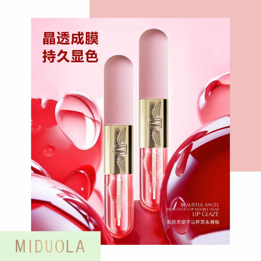 网红跨境新品咪朵拉美丽天使不易沾杯双头唇釉水光不沾杯嘟嘟唇妆