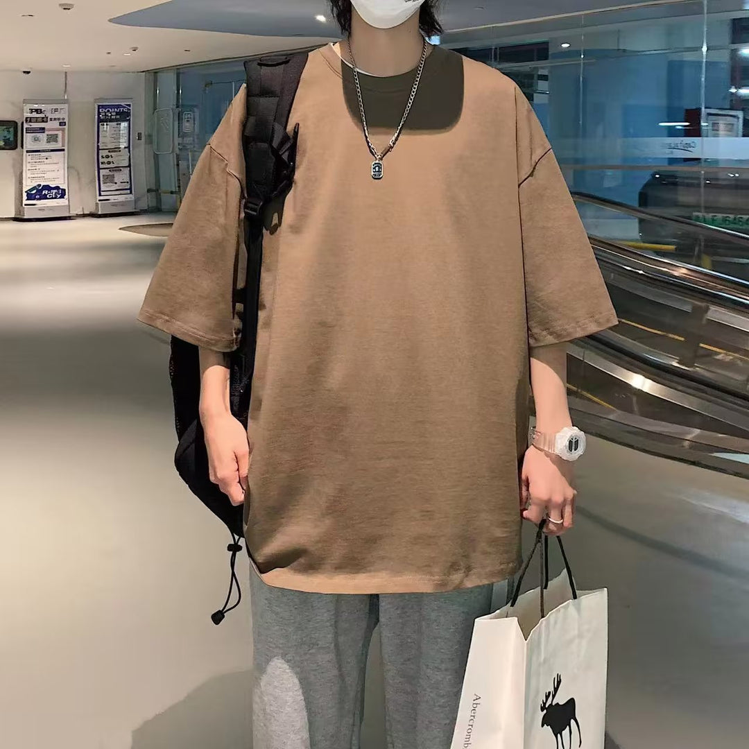 水洗上衣做旧短袖男恤宽松复古棉半袖打底衫百搭重磅白色
