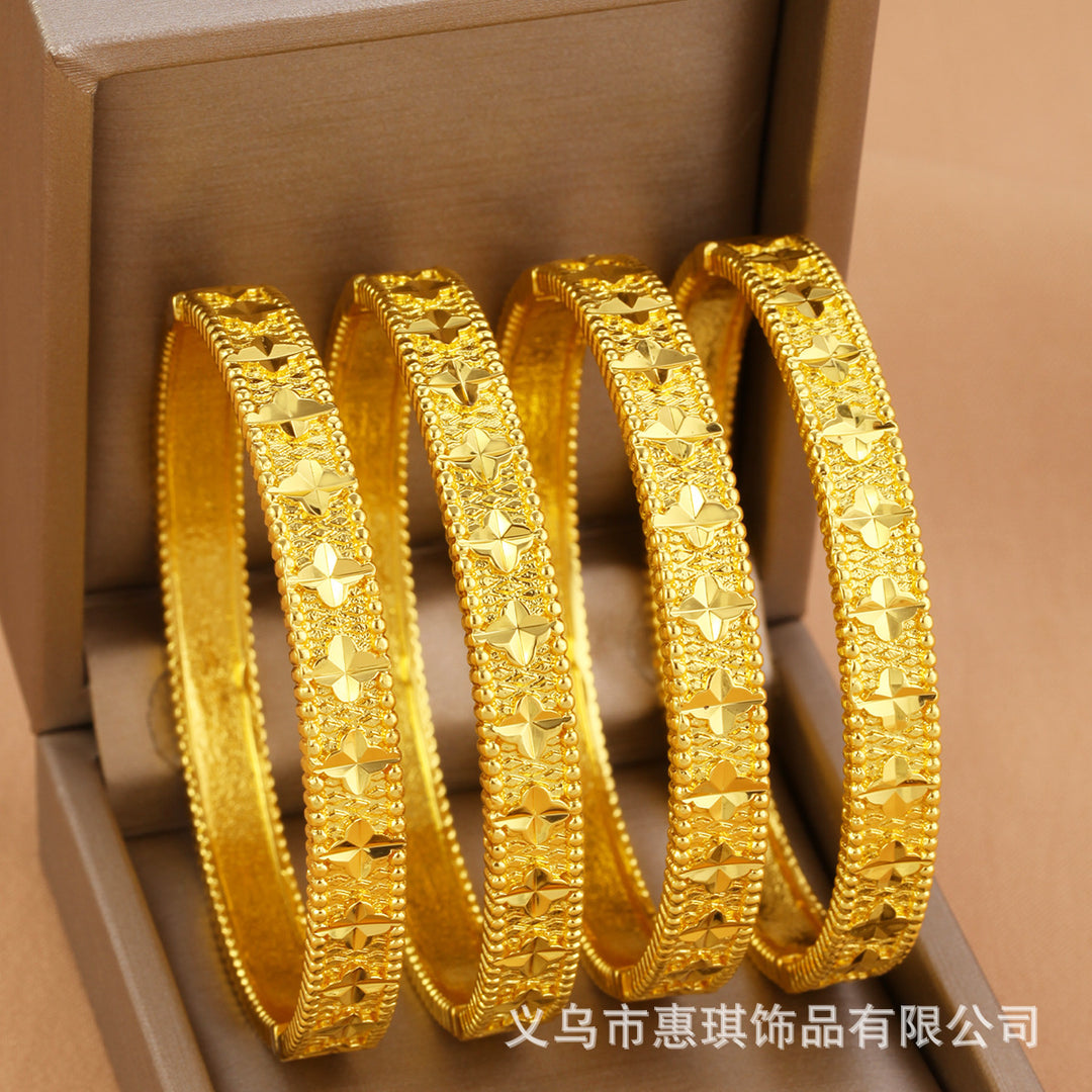 24k迪拜花朵项链手链耳环戒指印度尼日利亚婚礼首饰套装轻奢饰品