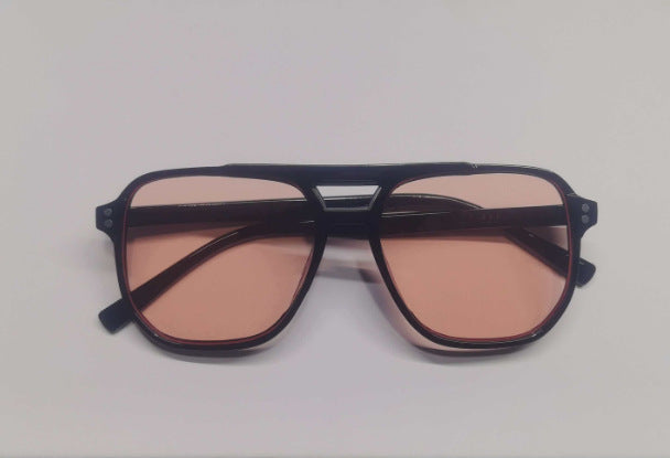 Vintage Double-Beam Sunglasses – Trendy Large Frame Ocean Lens Shades