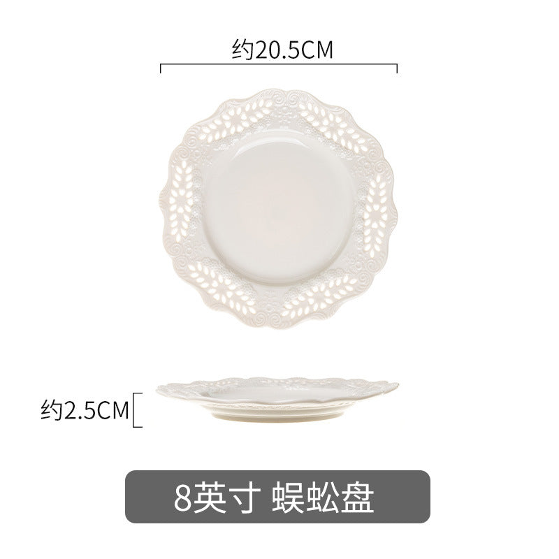 盘子创意陶瓷家用托盘英式蛋糕盘欧式摆盘餐具甜品西餐盘浮雕瓷盘