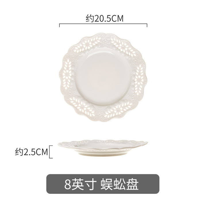 盘子创意陶瓷家用托盘英式蛋糕盘欧式摆盘餐具甜品西餐盘浮雕瓷盘