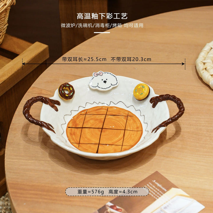 焦糖小狗餐具家用釉下彩陶瓷碗盘套装特别好看的盘子西餐盘分格盘