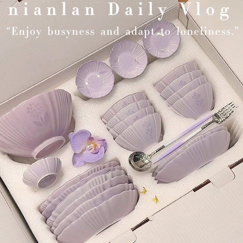 Purple Ceramic Bowl & Plate Dinnerware Set – High-Quality Home Tableware