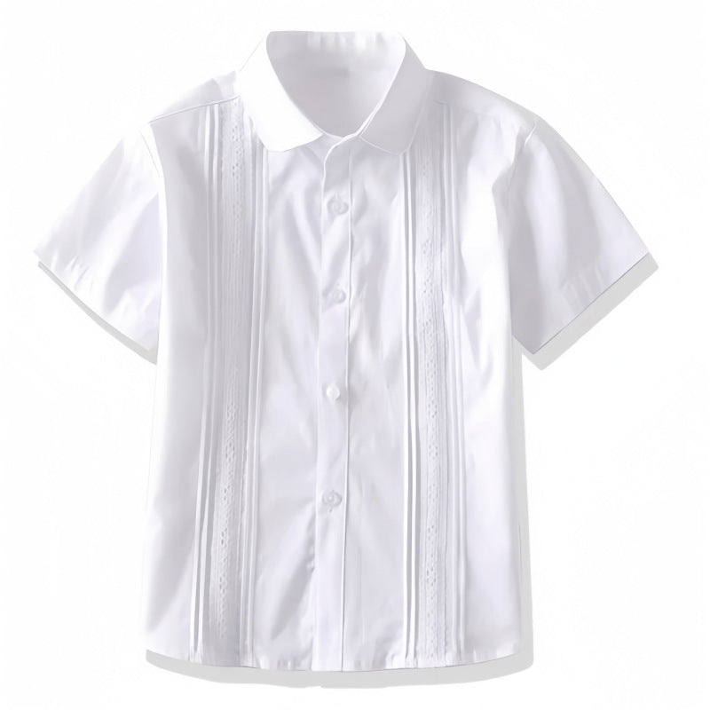 女童白衬衫短袖学院风夏季童装半袖花边圆领翻领学生校服百搭衬衣