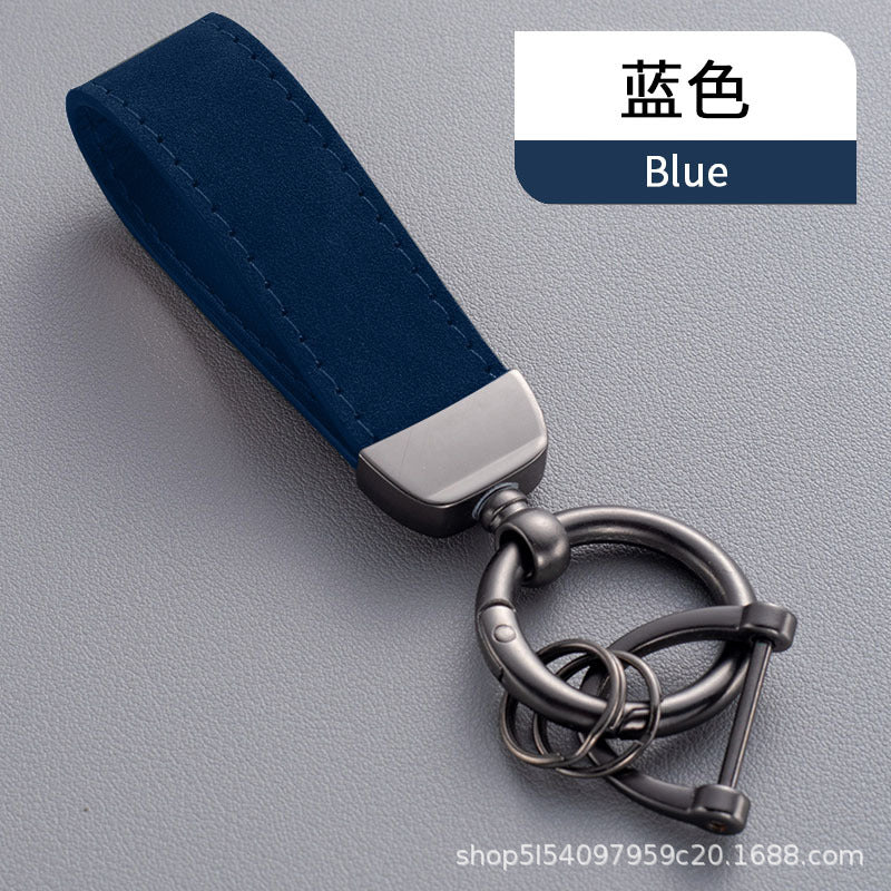 皮绳钥匙扣圈翻毛皮汽车钥匙扣金属钥匙链马蹄扣腰挂跨境厂家批发