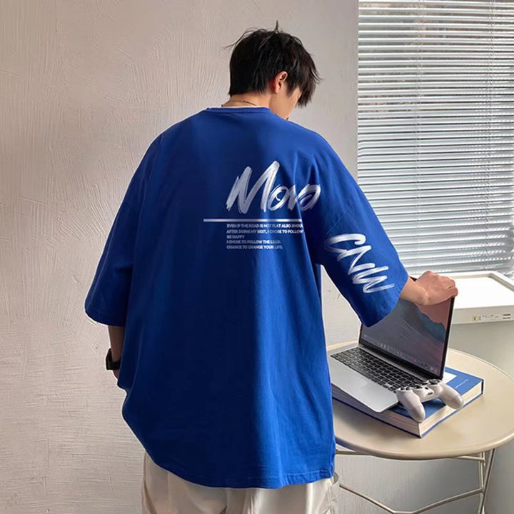 潮牌港风短袖t恤男夏季新款五分袖ins潮流宽松打底衫情侣百搭上衣