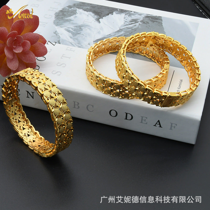 热销合金镀金手镯迪拜新娘印度轻奢风女式婚礼沙金手镯饰品批发