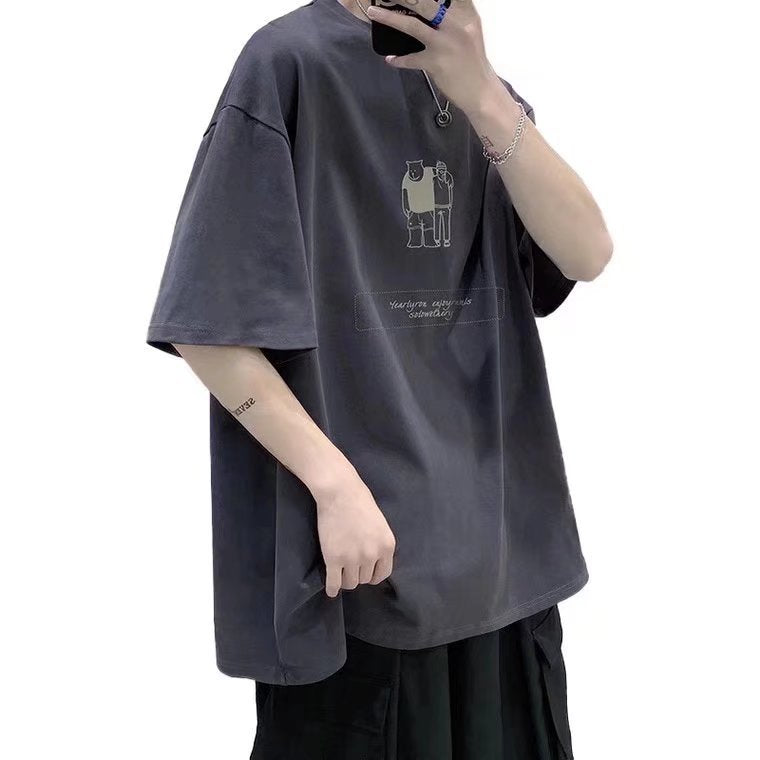 短袖T恤男2023夏季胖子大码宽松百搭港风衣服潮牌ins炸街半袖体恤